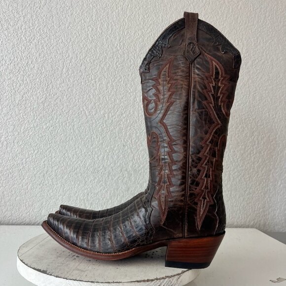 Rod Patrick Womens Cowboy Boots 10AAA Brown Caiman Western Pointed Toe Mid Calf - Picture 4 of 12
